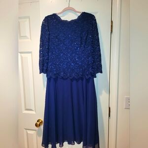 Alex Evenings Blue Lace Overlay Dress